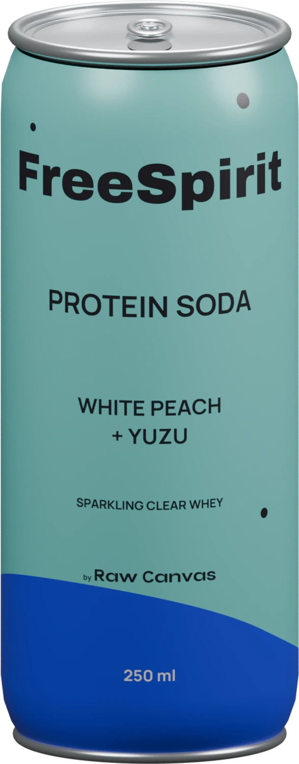 FreeSpirit White Peach + Yuzu Protein Soda aluminium can