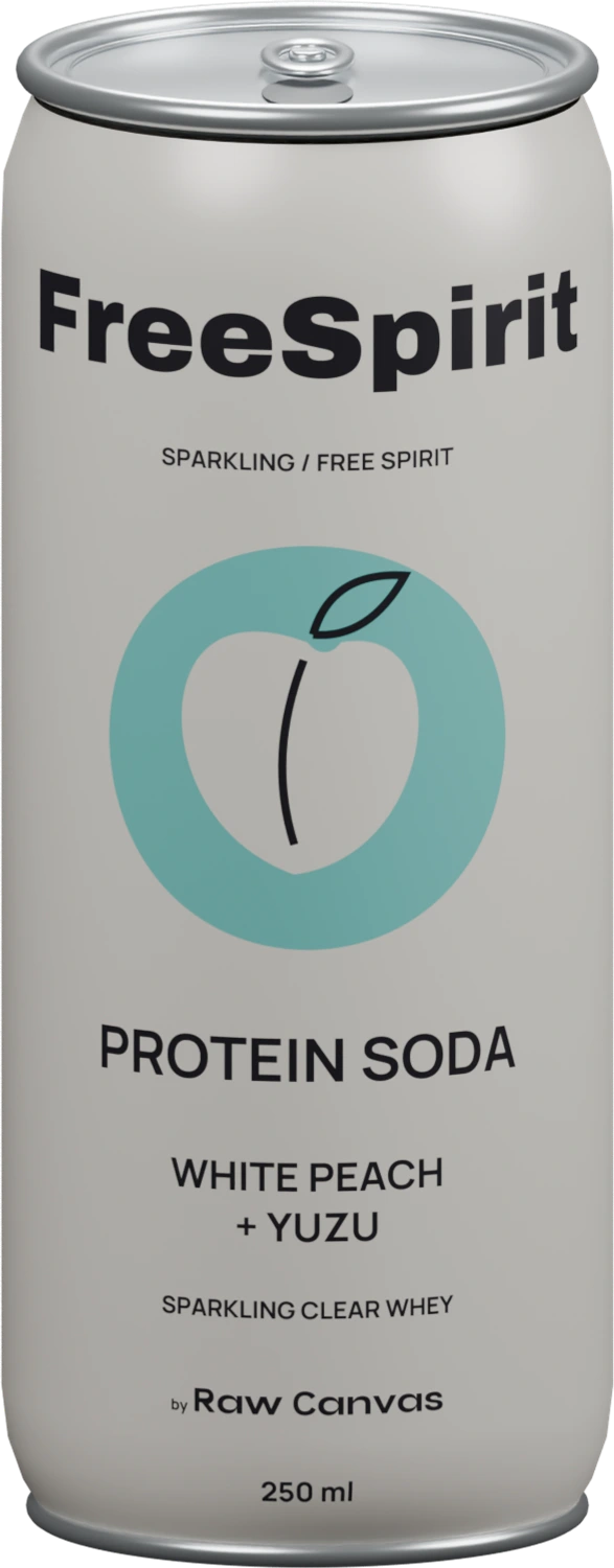 FreeSpirit White Peach + Yuzu Protein Soda aluminium can