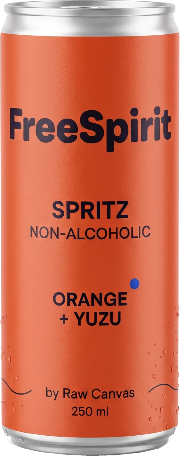 FreeSpirit Orange + Yuzu Spritz in an orange printed aluminium can